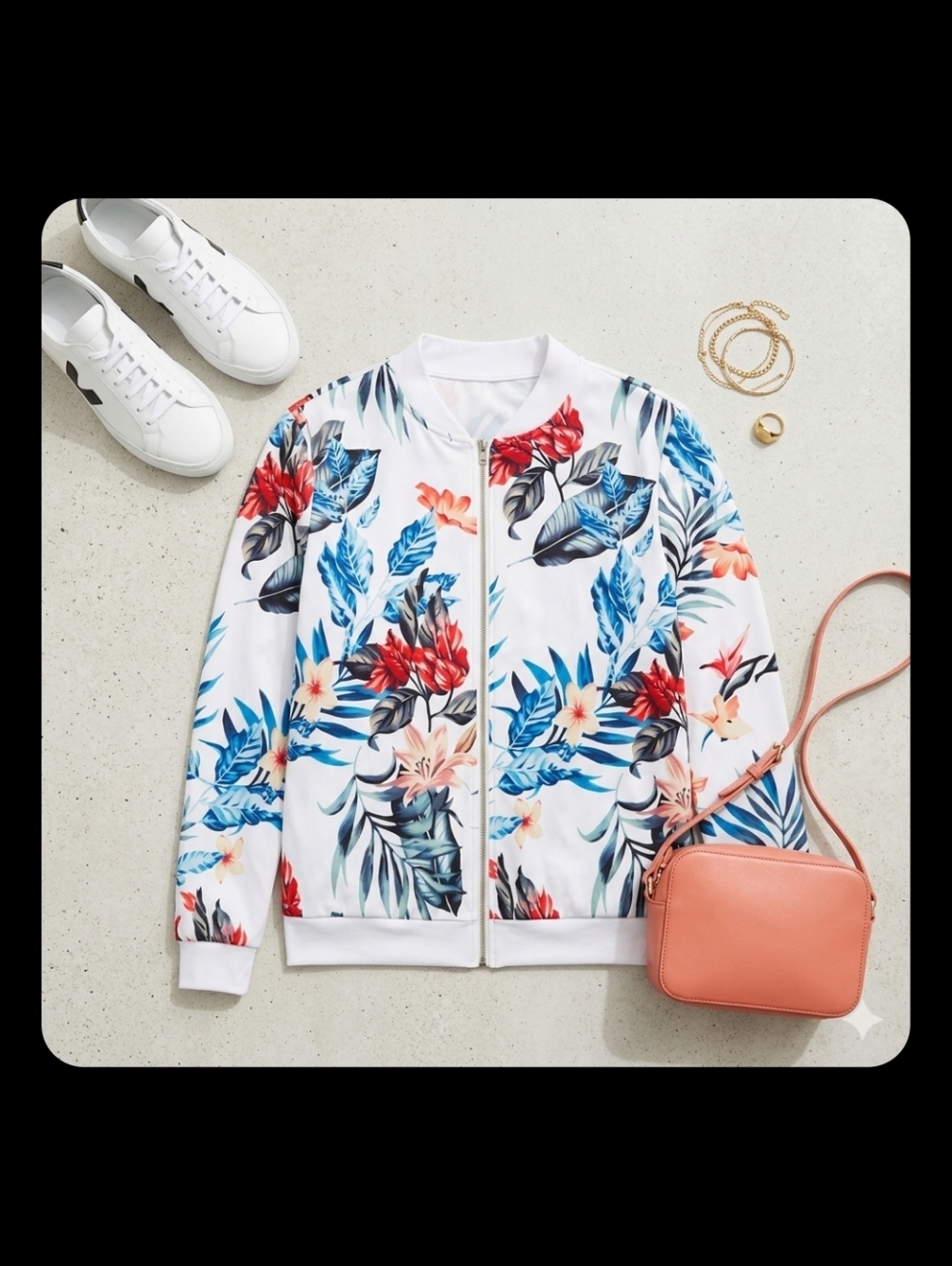 Absolutely stunning tropical floral print bomber jacket — brand new and never wo